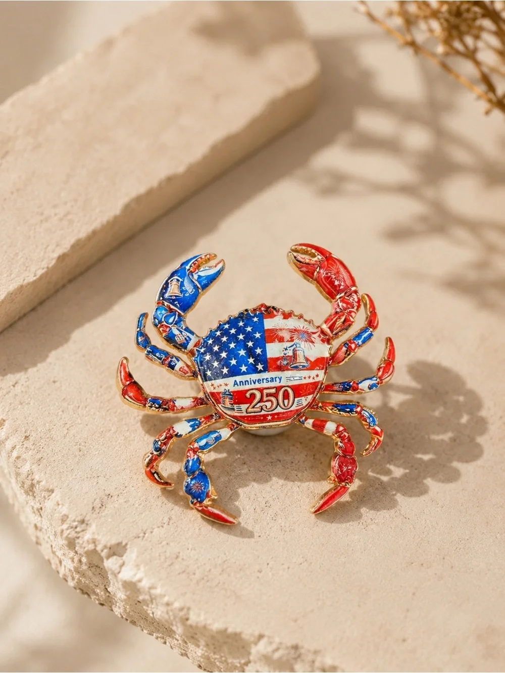 Patriotic Crab 250th Anniversary Pin - Red, White & Blue Brooch Pin